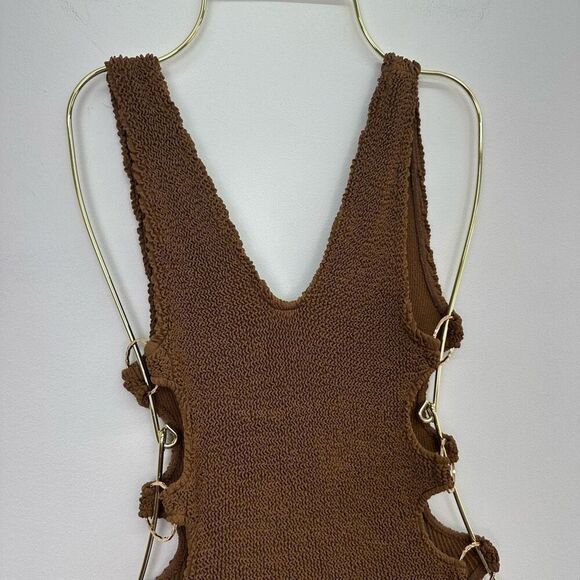 Love and Bikinis Women’s Chocolate Brown Smocked Dubai Multi Ring Cut Out OS Swi - Picture 8 of 10